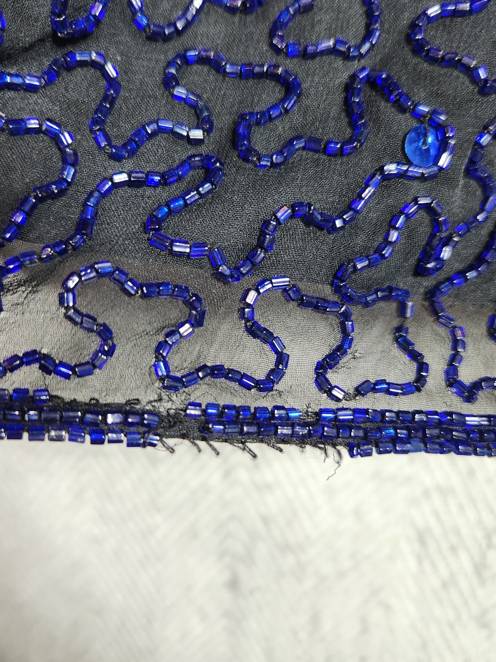Vtg Andretta Donatello Royal Blue Silk, Glass Beaded Maxi Dress Med Read - Picture 14 of 15